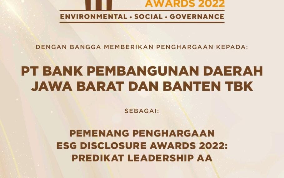 bank bjb Kantongi Penghargaan pada ESG Disclosure Awards 2022