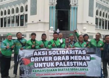 Ratusan Driver Grab di Medan Kompak Doa Bersama Untuk Palestina